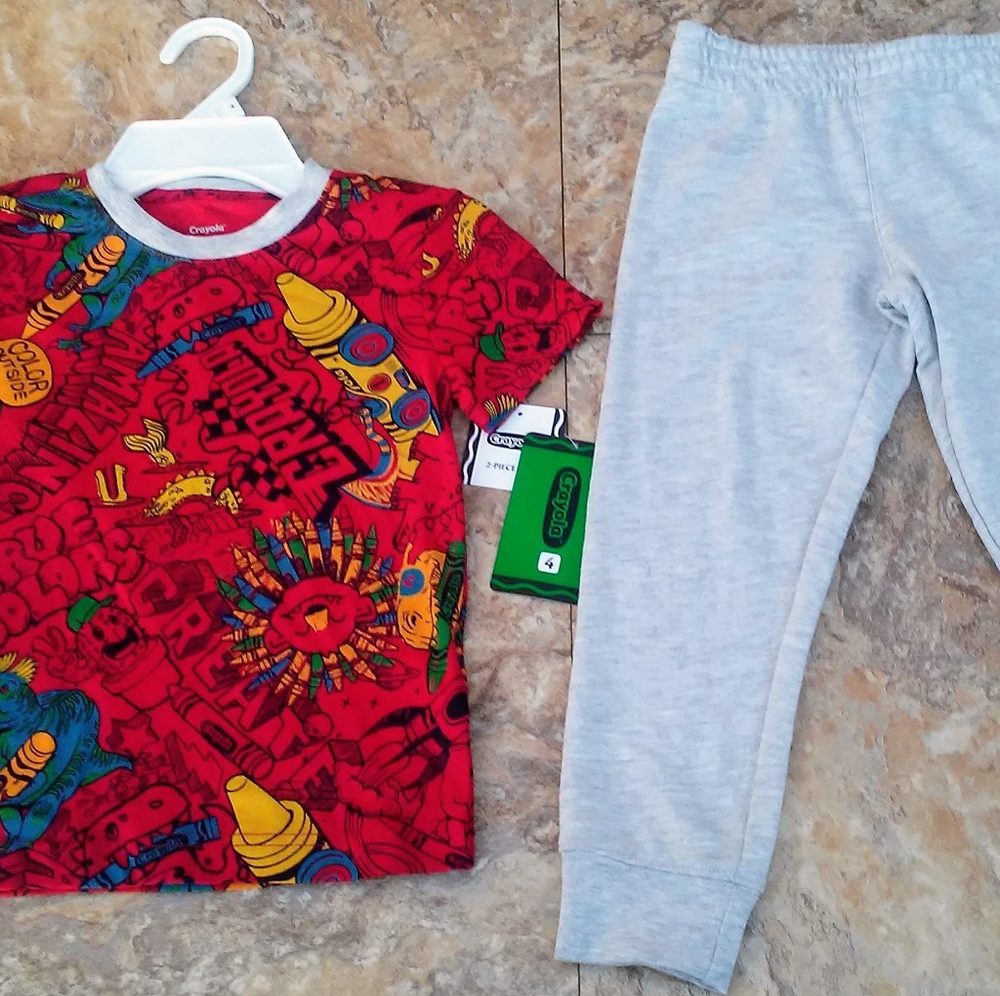 Boy's 2pc "L.O.L Crayola" Red Short Sleeve Printed Top and Matching Pants